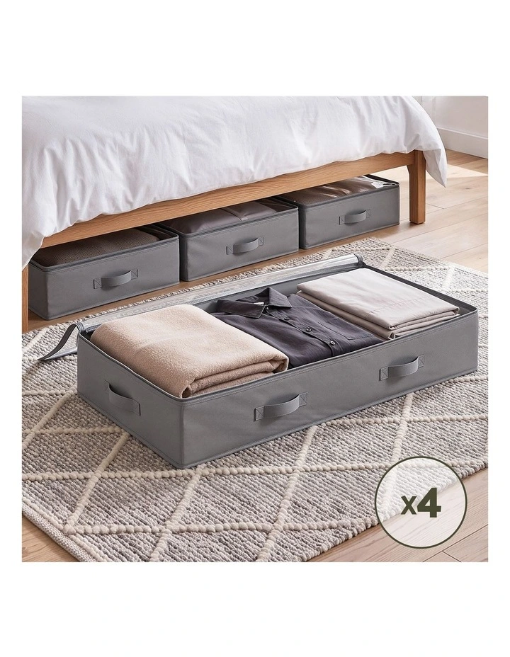 Artiss Under Bed Storage Containers X4 90L Boxes Organiser Clear Top Fabric Grey image 6