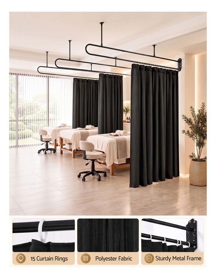 Artiss Room Divider Wall Mounted Hanging Curtain Partition Screen Black 200x220cm image 5