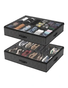 Artiss Under Bed Shoe Storage Containers X2 Box Organiser 12 Pairs Fabric Grey