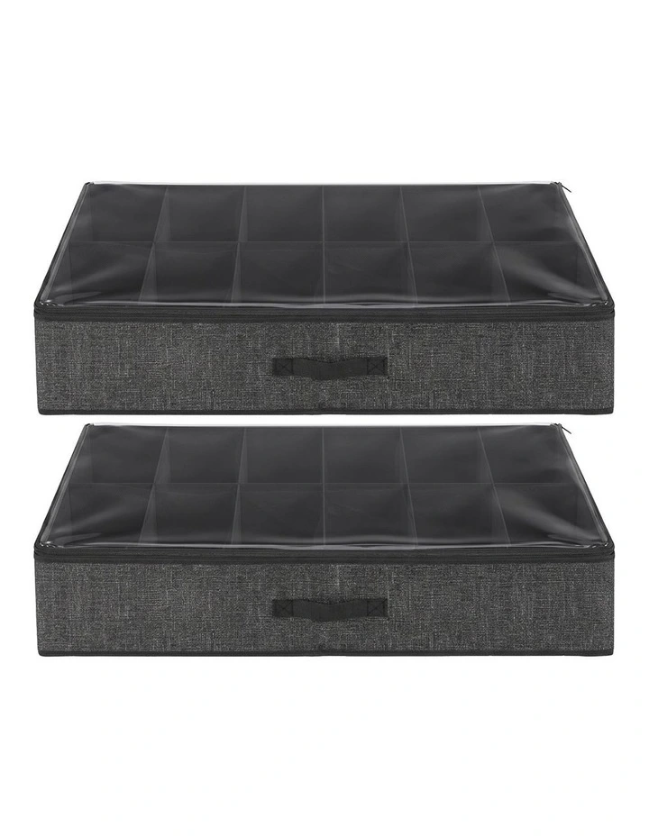 Artiss Under Bed Shoe Storage Containers X2 Box Organiser 12 Pairs Fabric Grey image 3
