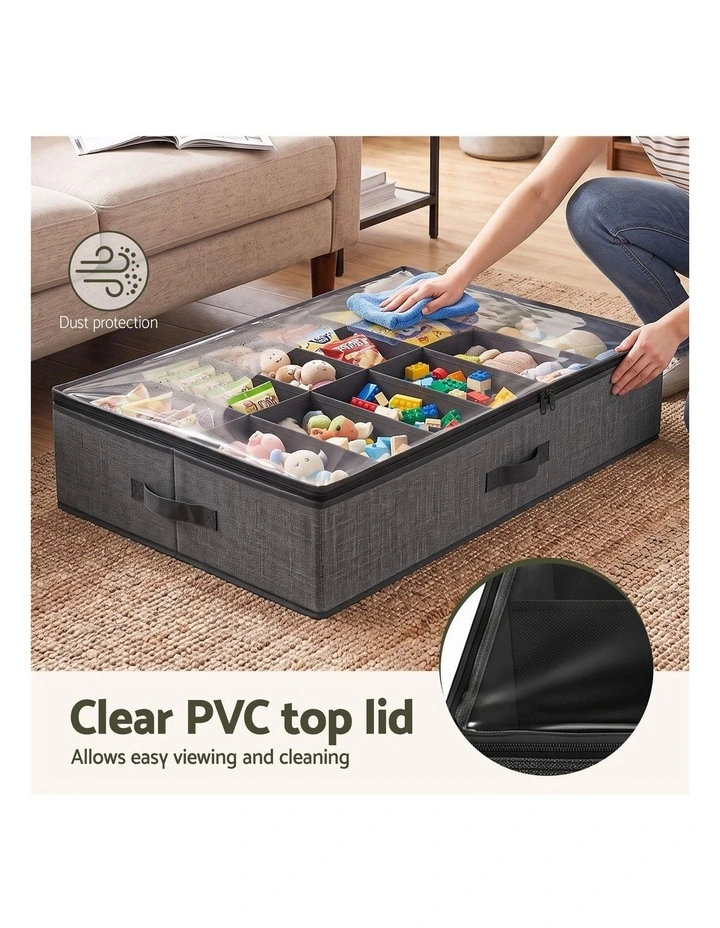 Artiss Under Bed Shoe Storage Containers X2 Box Organiser 12 Pairs Fabric Grey image 5