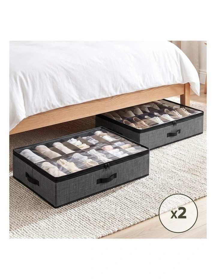 Artiss Under Bed Shoe Storage Containers X2 Box Organiser 12 Pairs Fabric Grey image 6