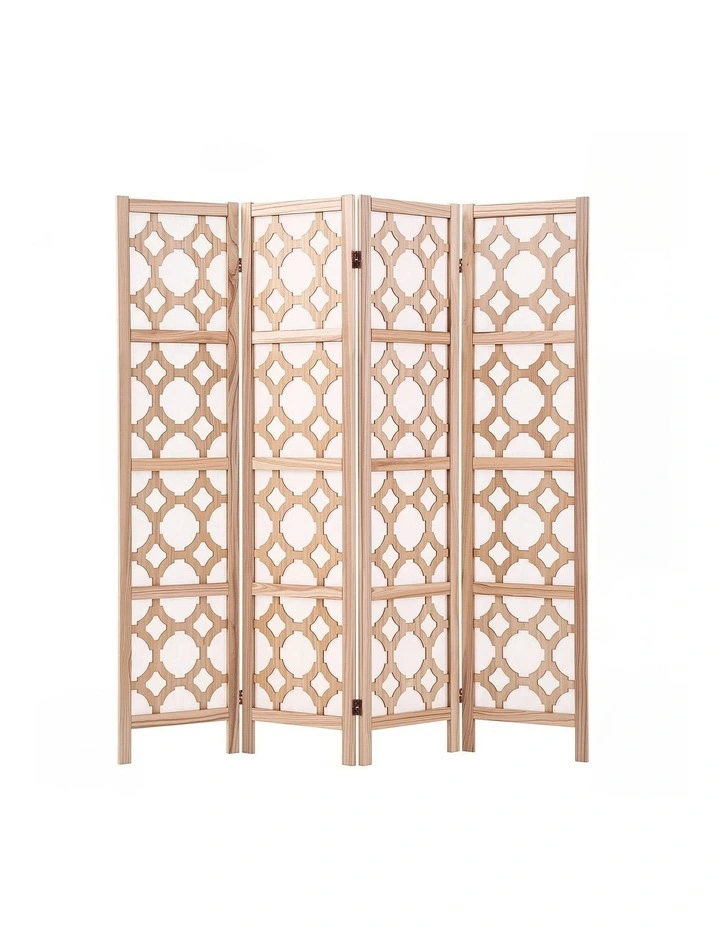 Artiss 4-Panel Folding Room Divider Privacy Screen Geometric Wooden Partition 170cm Natural image 1