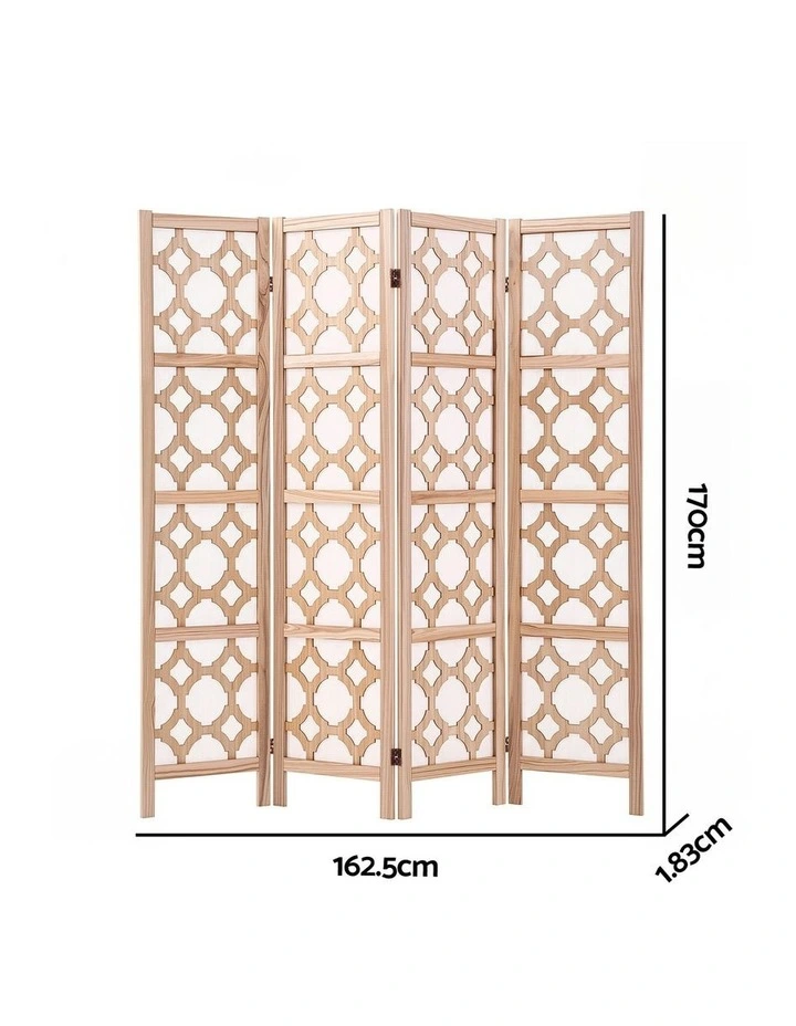 Artiss 4-Panel Folding Room Divider Privacy Screen Geometric Wooden Partition 170cm Natural image 2