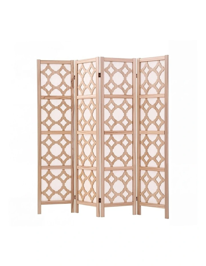 Artiss 4-Panel Folding Room Divider Privacy Screen Geometric Wooden Partition 170cm Natural image 3