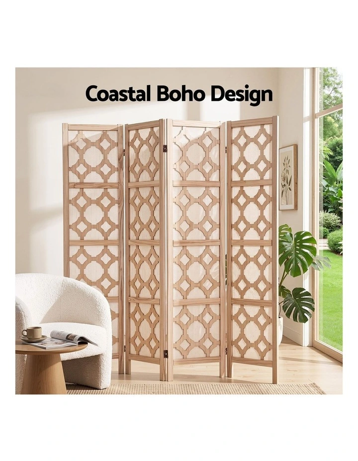 Artiss 4-Panel Folding Room Divider Privacy Screen Geometric Wooden Partition 170cm Natural image 4