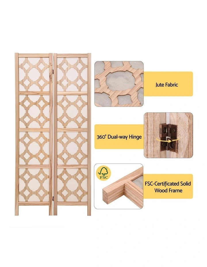 Artiss 4-Panel Folding Room Divider Privacy Screen Geometric Wooden Partition 170cm Natural image 5