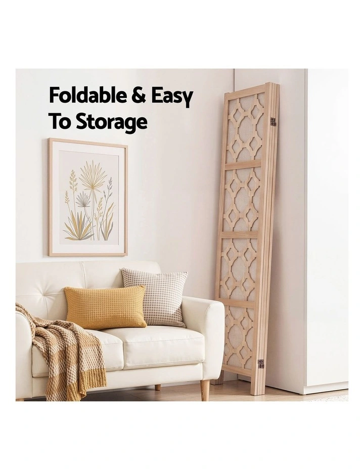 Artiss 4-Panel Folding Room Divider Privacy Screen Geometric Wooden Partition 170cm Natural image 6