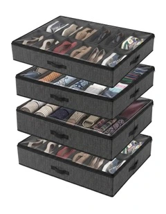 Artiss Under Bed Shoe Storage Containers X4 Box Organiser 12 Pairs Fabric Grey
