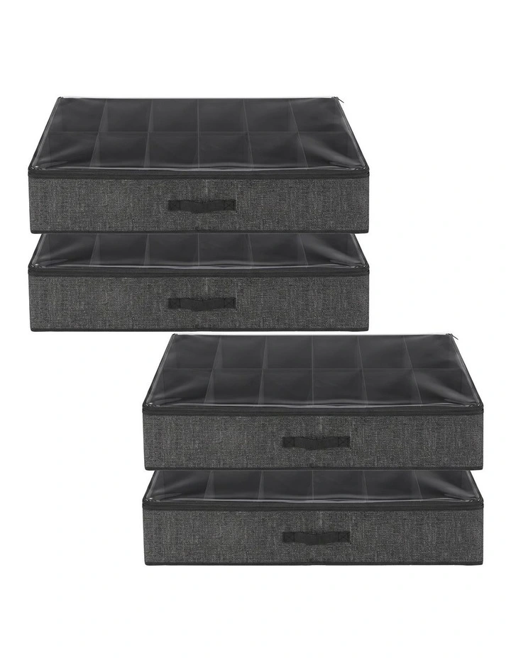 Artiss Under Bed Shoe Storage Containers X4 Box Organiser 12 Pairs Fabric Grey image 3