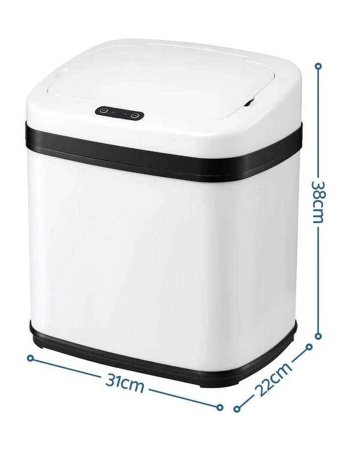Devanti 15L Motion Sensor Bin Touchless Bins Soft-Close Rubbish Trash Can White image 2
