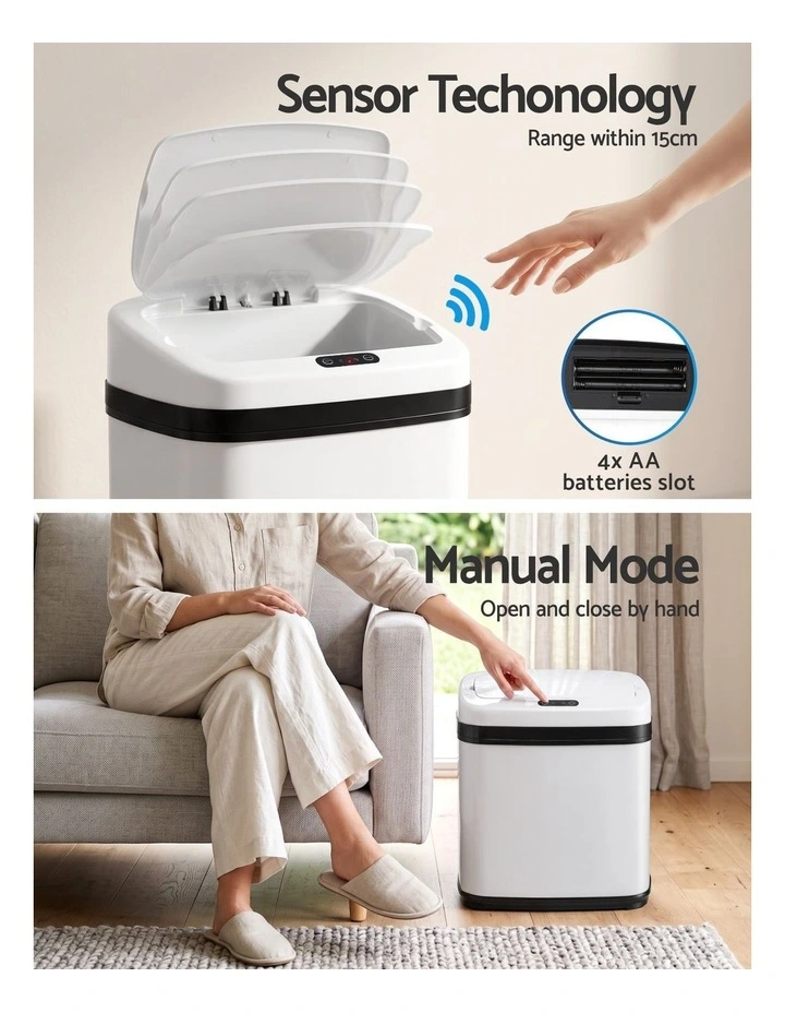 Devanti 15L Motion Sensor Bin Touchless Bins Soft-Close Rubbish Trash Can White image 4