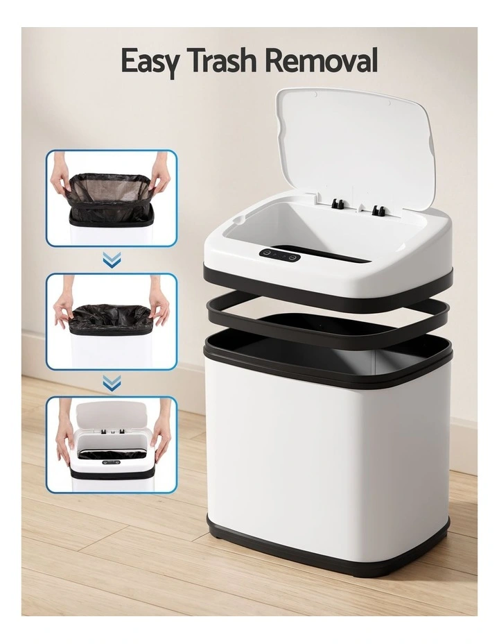 Devanti 15L Motion Sensor Bin Touchless Bins Soft-Close Rubbish Trash Can White image 5