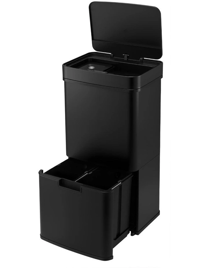 Devanti 72L Sensor Bin Rubbish Bins 4-in-1 Compartment Stainless Steel Trash Can Black image 1