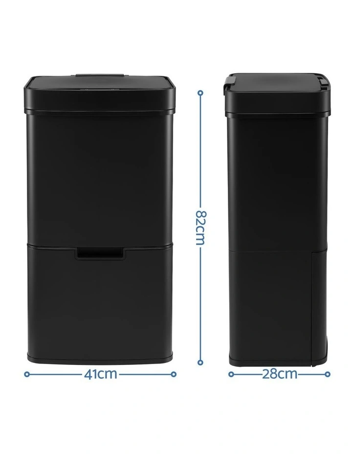 Devanti 72L Sensor Bin Rubbish Bins 4-in-1 Compartment Stainless Steel Trash Can Black image 2
