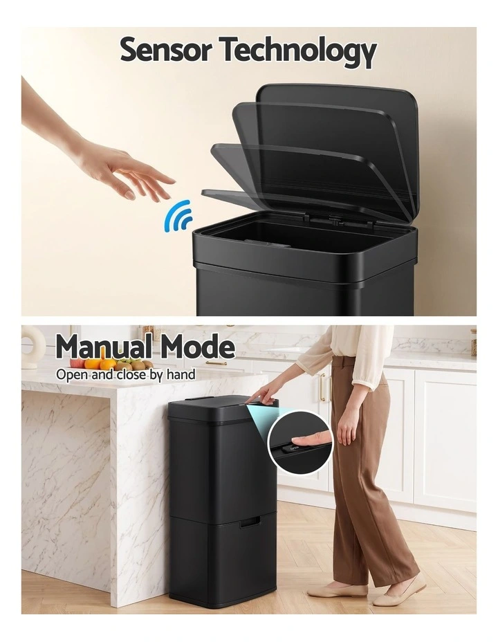 Devanti 72L Sensor Bin Rubbish Bins 4-in-1 Compartment Stainless Steel Trash Can Black image 4
