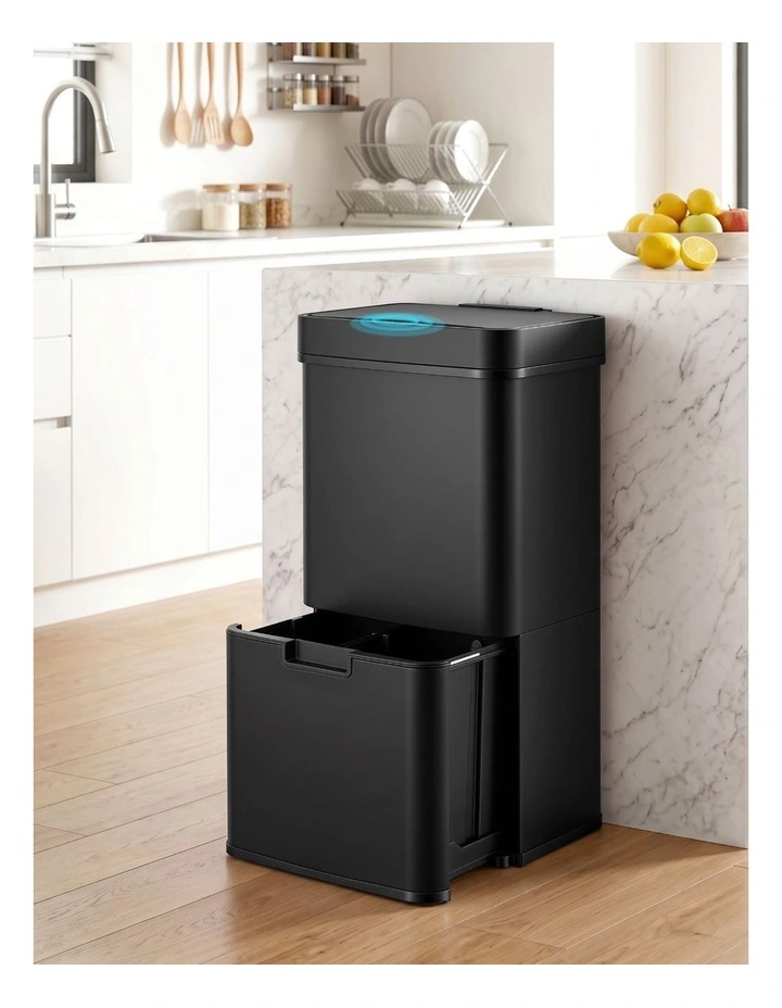Devanti 72L Sensor Bin Rubbish Bins 4-in-1 Compartment Stainless Steel Trash Can Black image 6
