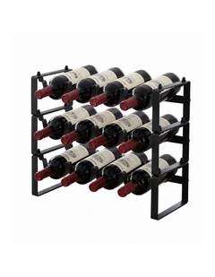Artiss 3-Tier Wine Rack Metal Freestanding 12 Bottles Modular Countertop Wine Display Shelf Black