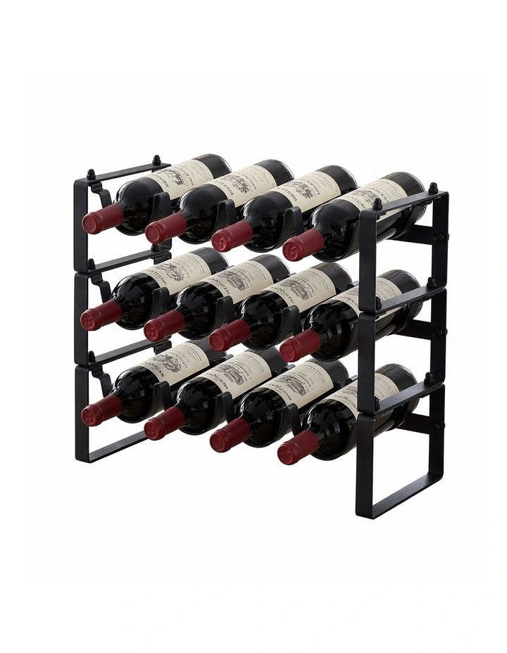 Artiss 3-Tier Wine Rack Metal Freestanding 12 Bottles Modular Countertop Wine Display Shelf Black image 1
