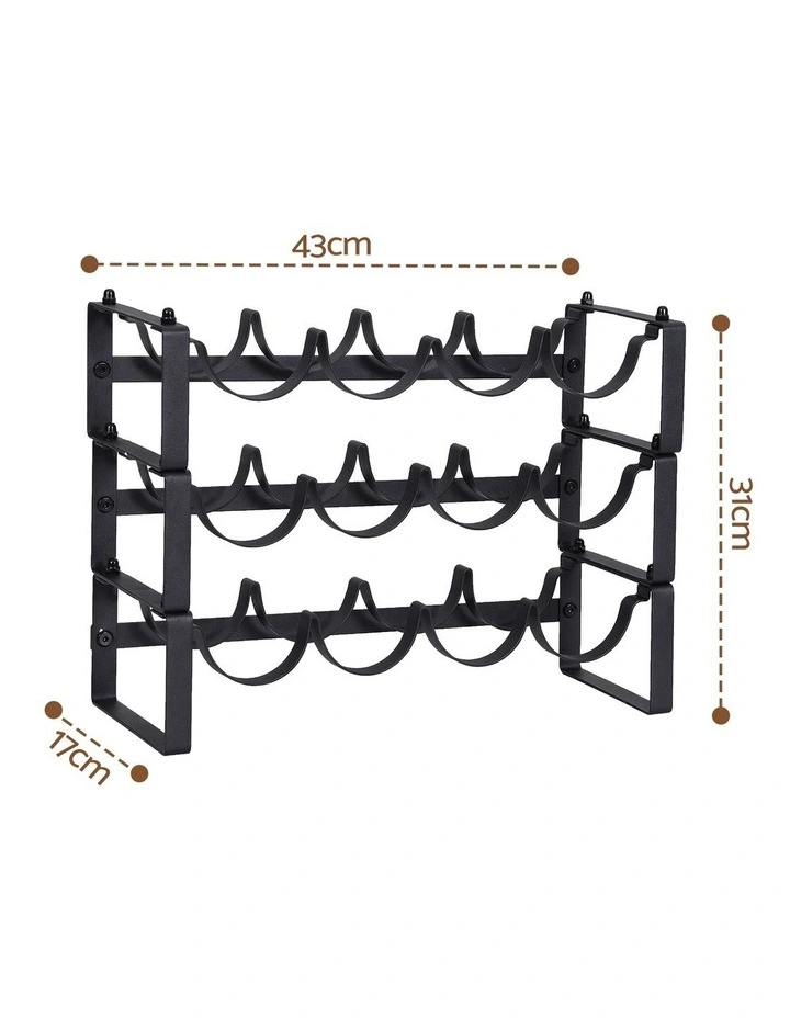 Artiss 3-Tier Wine Rack Metal Freestanding 12 Bottles Modular Countertop Wine Display Shelf Black image 2