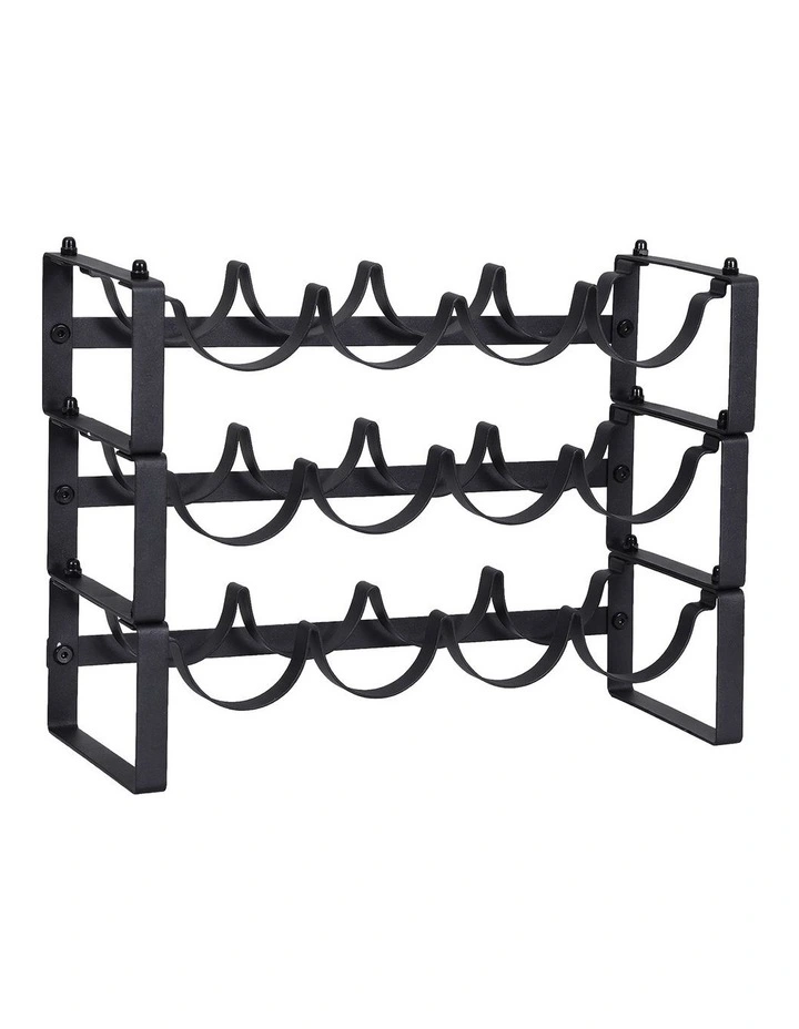 Artiss 3-Tier Wine Rack Metal Freestanding 12 Bottles Modular Countertop Wine Display Shelf Black image 3