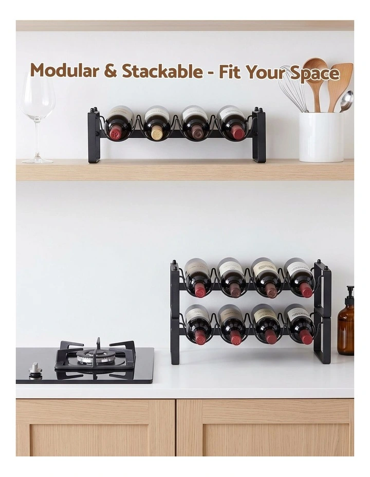 Artiss 3-Tier Wine Rack Metal Freestanding 12 Bottles Modular Countertop Wine Display Shelf Black image 4
