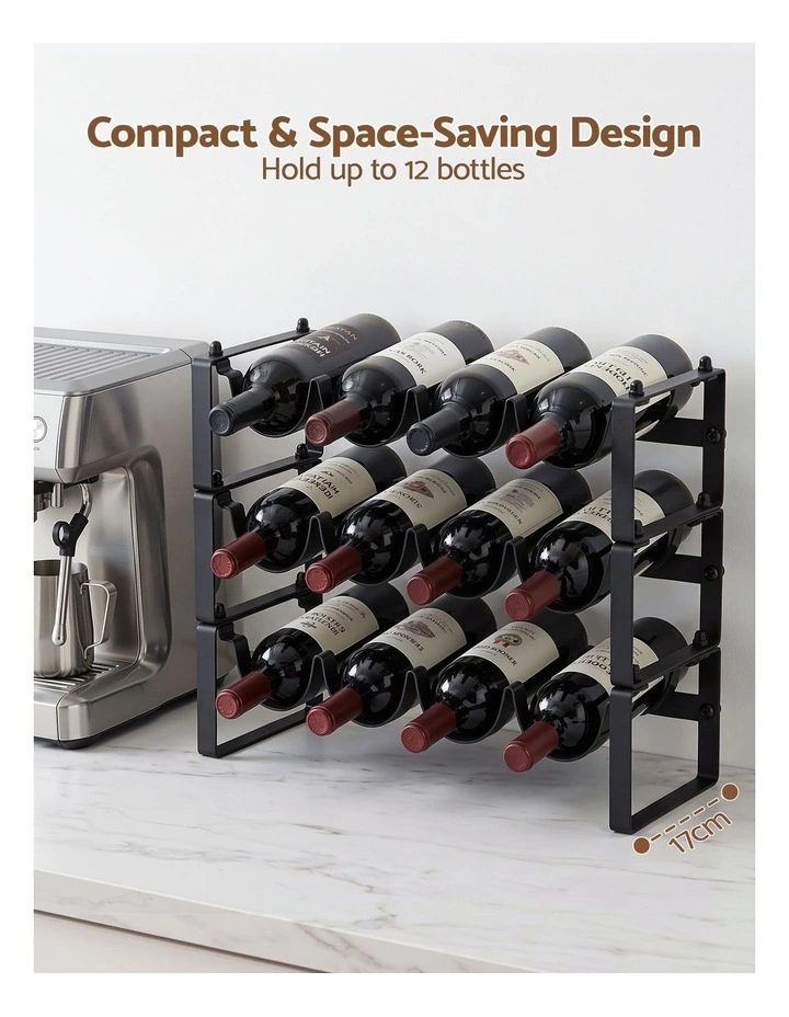 Artiss 3-Tier Wine Rack Metal Freestanding 12 Bottles Modular Countertop Wine Display Shelf Black image 5