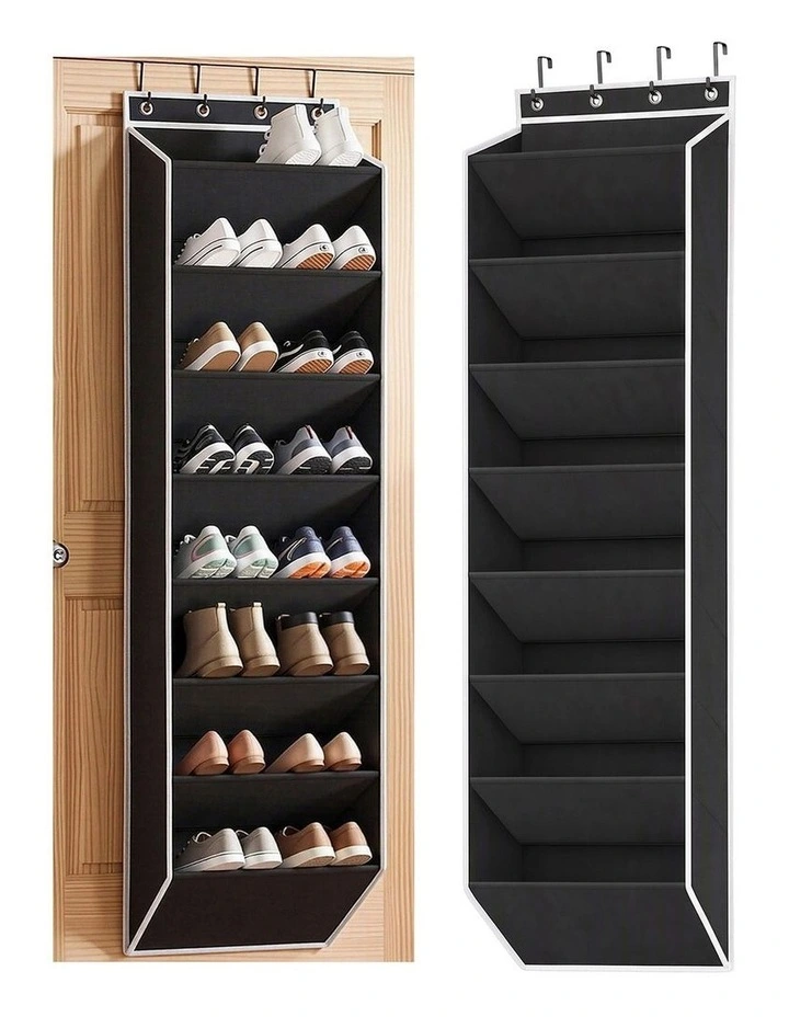 Artiss Over Door Shoe Organiser Storage X2 8-Tier Pantry Hanger Fabric Black image 1