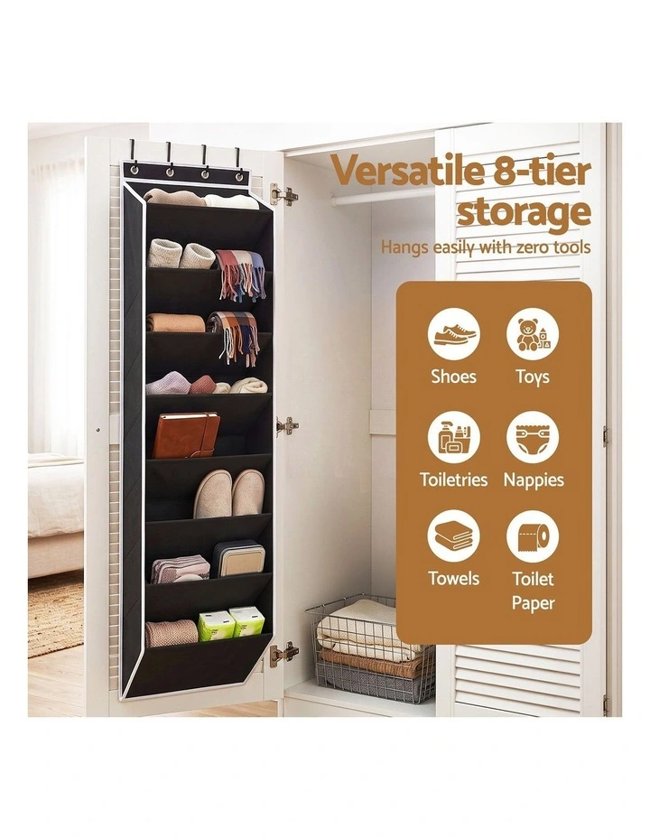 Artiss Over Door Shoe Organiser Storage X2 8-Tier Pantry Hanger Fabric Black image 4