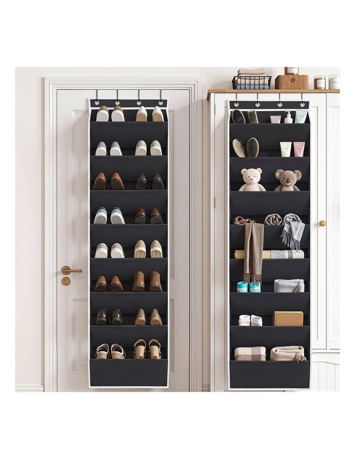 Artiss Over Door Shoe Organiser Storage X2 8-Tier Pantry Hanger Fabric Black image 6