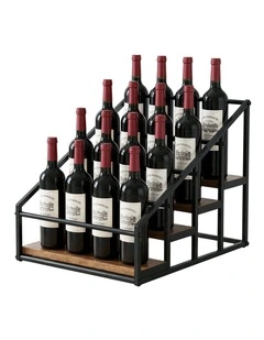 Artiss 4-Tier Wine Rack Tabletop Countertop Wine Bottle Holder 16 Bottles Freestanding Black & Wood