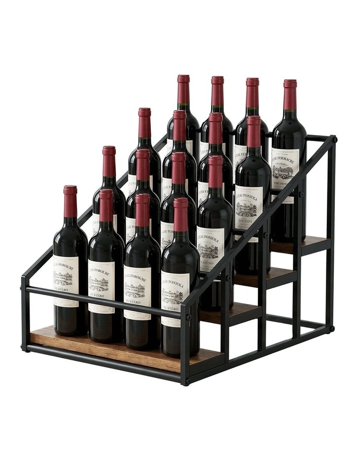 Artiss 4-Tier Wine Rack Tabletop Countertop Wine Bottle Holder 16 Bottles Freestanding Black & Wood image 1