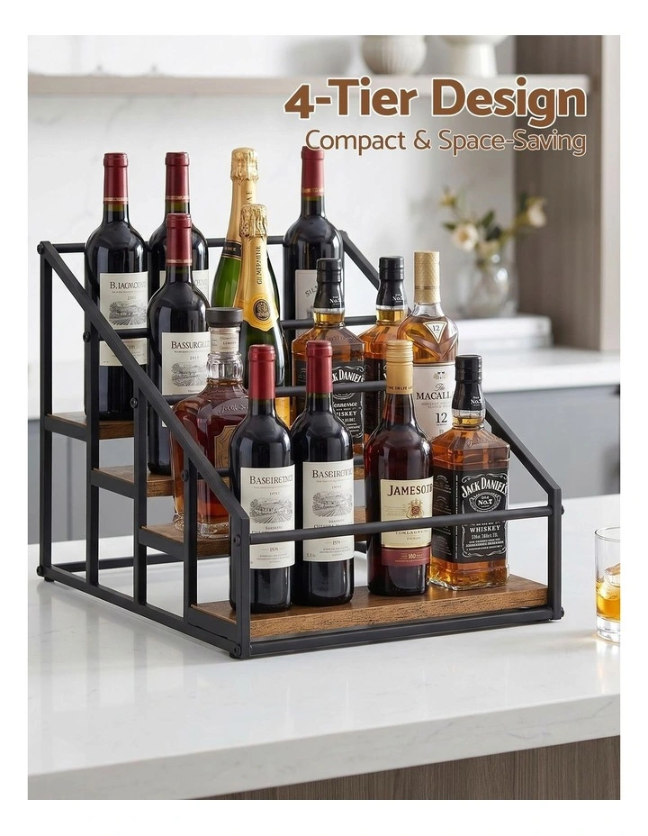 Artiss 4-Tier Wine Rack Tabletop Countertop Wine Bottle Holder 16 Bottles Freestanding Black & Wood image 4