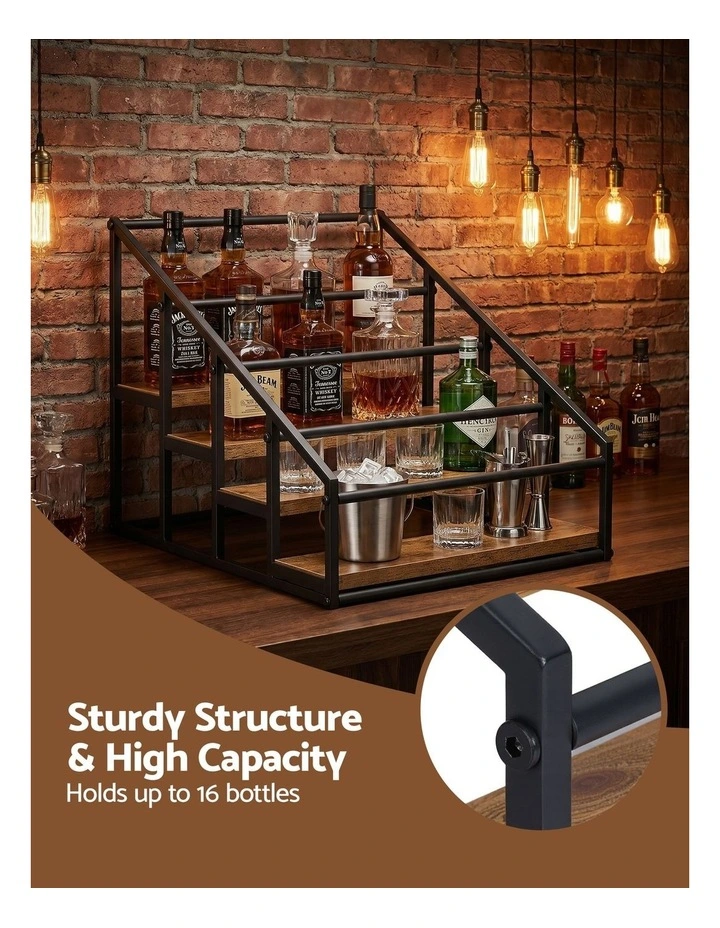 Artiss 4-Tier Wine Rack Tabletop Countertop Wine Bottle Holder 16 Bottles Freestanding Black & Wood image 5