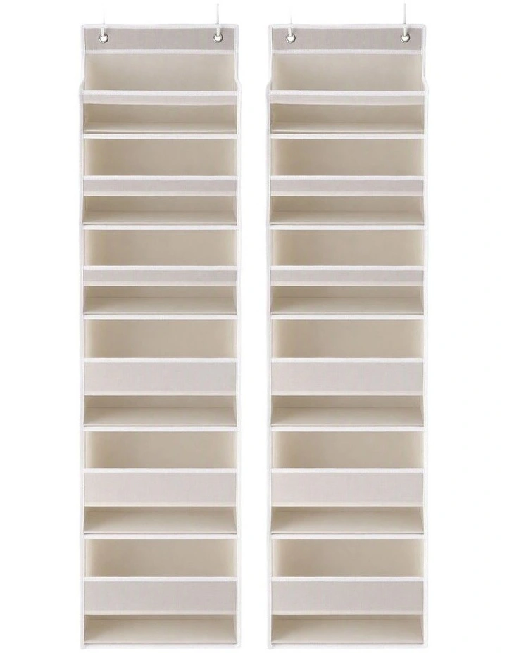 Artiss 2X Over Door Storage Hangers Pantry 6-Tier Organiser Pockets Fabric Beige image 3
