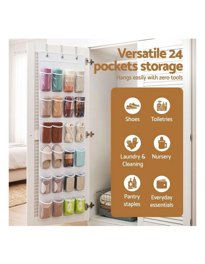 Artiss Over Door Shoe Organiser Storage X2 6-Tier Pantry Hanger 24 Pockets White image 4