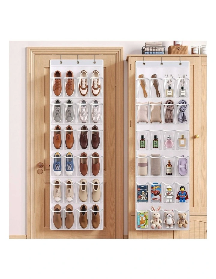 Artiss Over Door Shoe Organiser Storage X2 6-Tier Pantry Hanger 24 Pockets White image 6