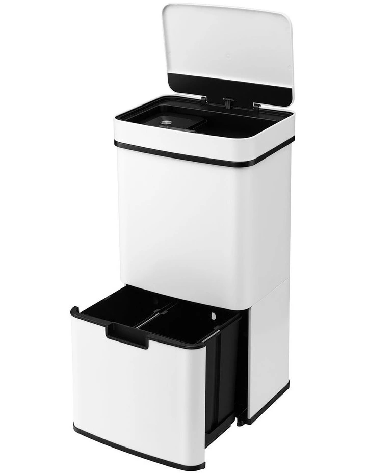 Devanti 72L Sensor Bin Rubbish Bins 4-in-1 Compartment Stainless Steel Trash Can White image 1