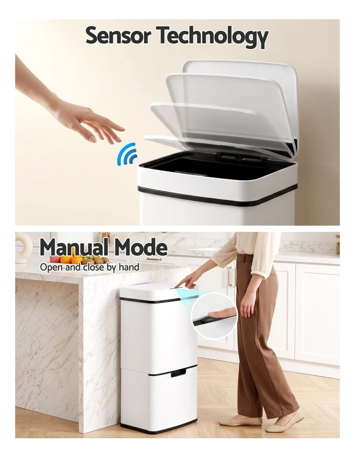 Devanti 72L Sensor Bin Rubbish Bins 4-in-1 Compartment Stainless Steel Trash Can White image 4