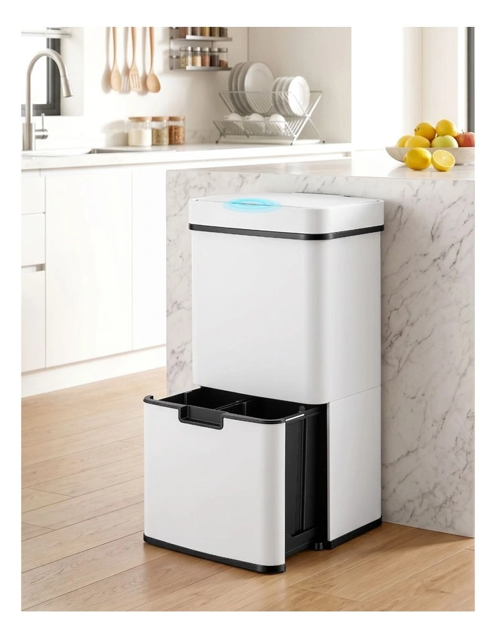 Devanti 72L Sensor Bin Rubbish Bins 4-in-1 Compartment Stainless Steel Trash Can White image 6