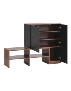 Artiss 2-IN-1 Shoe Cabinet Bench w/ Adjustable Shelf Hallway Walnut & Black