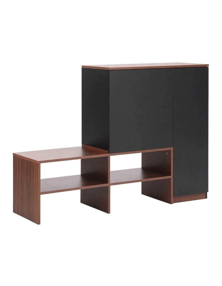 Artiss 2-IN-1 Shoe Cabinet Bench w/ Adjustable Shelf Hallway Walnut & Black image 2