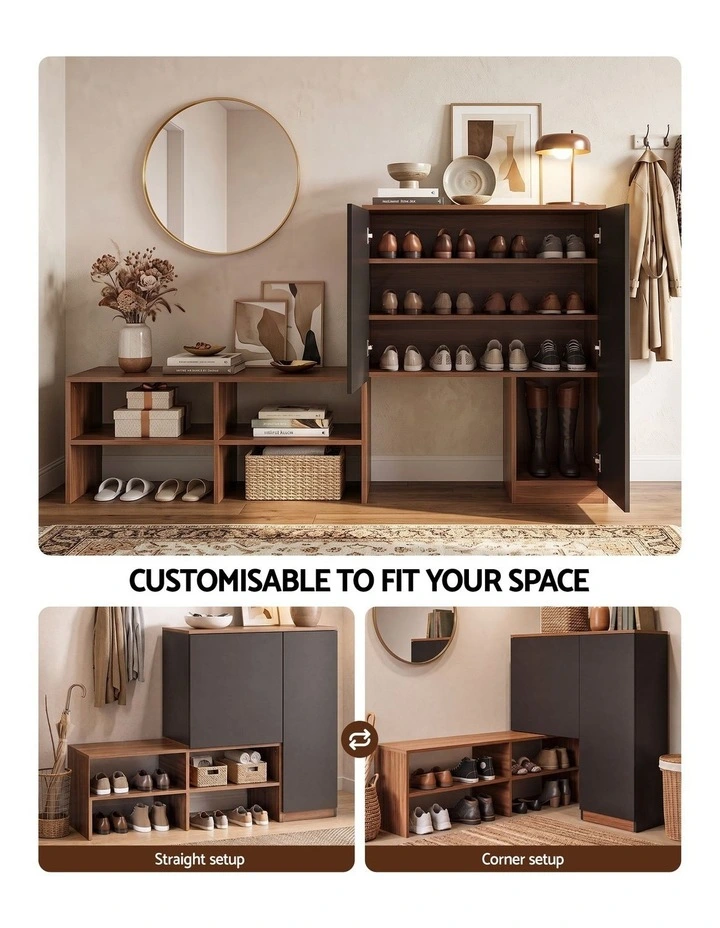 Artiss 2-IN-1 Shoe Cabinet Bench w/ Adjustable Shelf Hallway Walnut & Black image 3