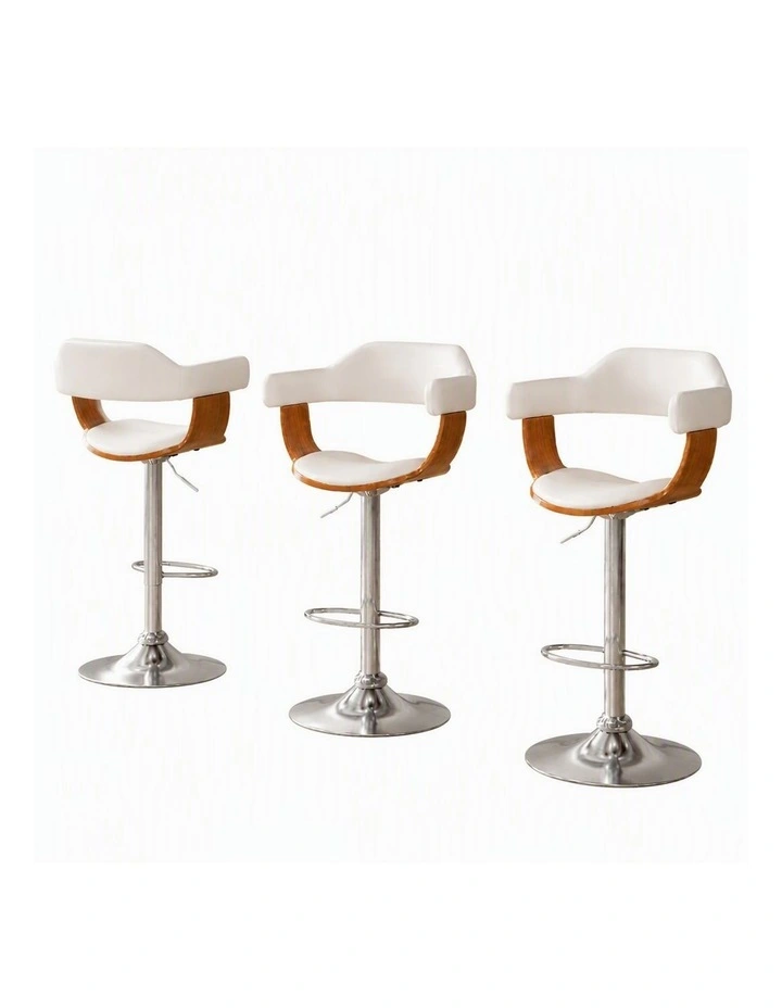 Artiss Bar Stools X3 Kitchen Counter Chair Gas Lift Swivel PU Selina White image 1