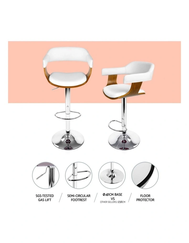 Artiss Bar Stools X3 Kitchen Counter Chair Gas Lift Swivel PU Selina White image 5