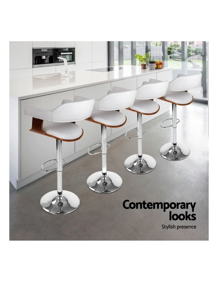Artiss Bar Stools X3 Kitchen Counter Chair Gas Lift Swivel PU Selina White image 6