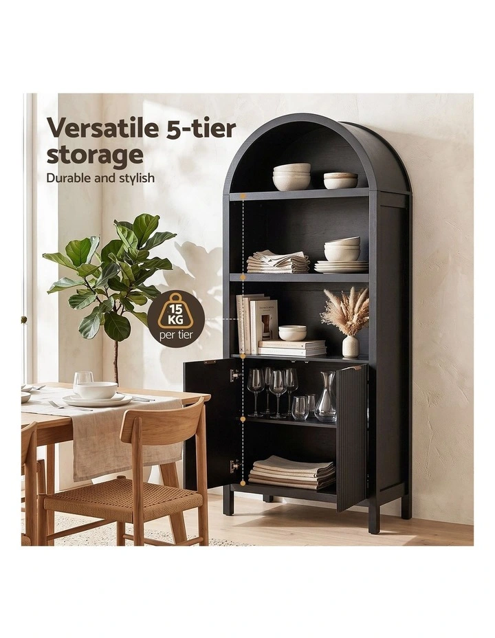 Artiss Buffet Sideboard Cabinet Pantry 180CM Arched Storage Bookshelf Black image 4