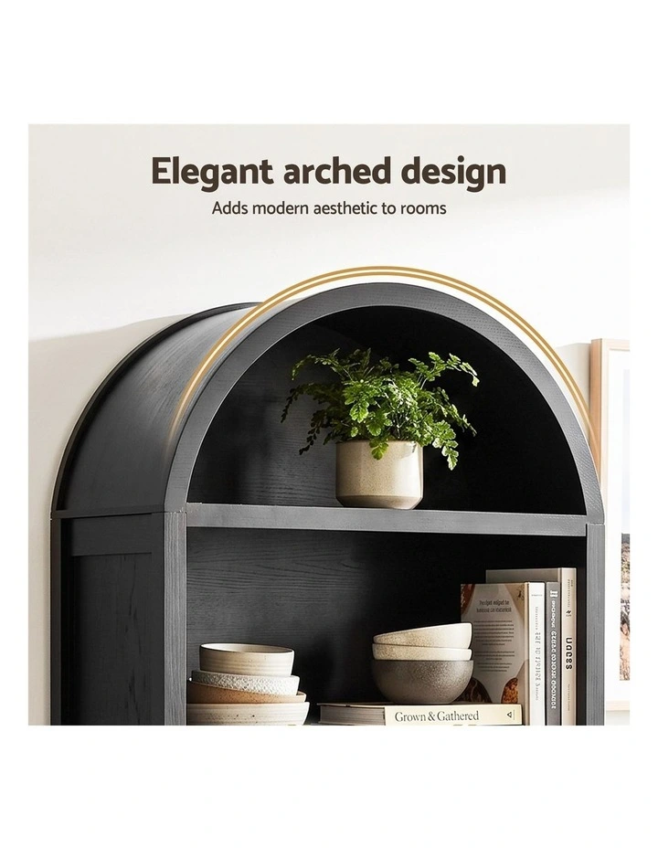 Artiss Buffet Sideboard Cabinet Pantry 180CM Arched Storage Bookshelf Black image 5
