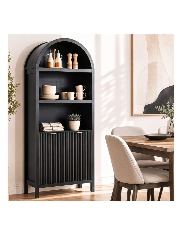 Artiss Buffet Sideboard Cabinet Pantry 180CM Arched Storage Bookshelf Black image 6