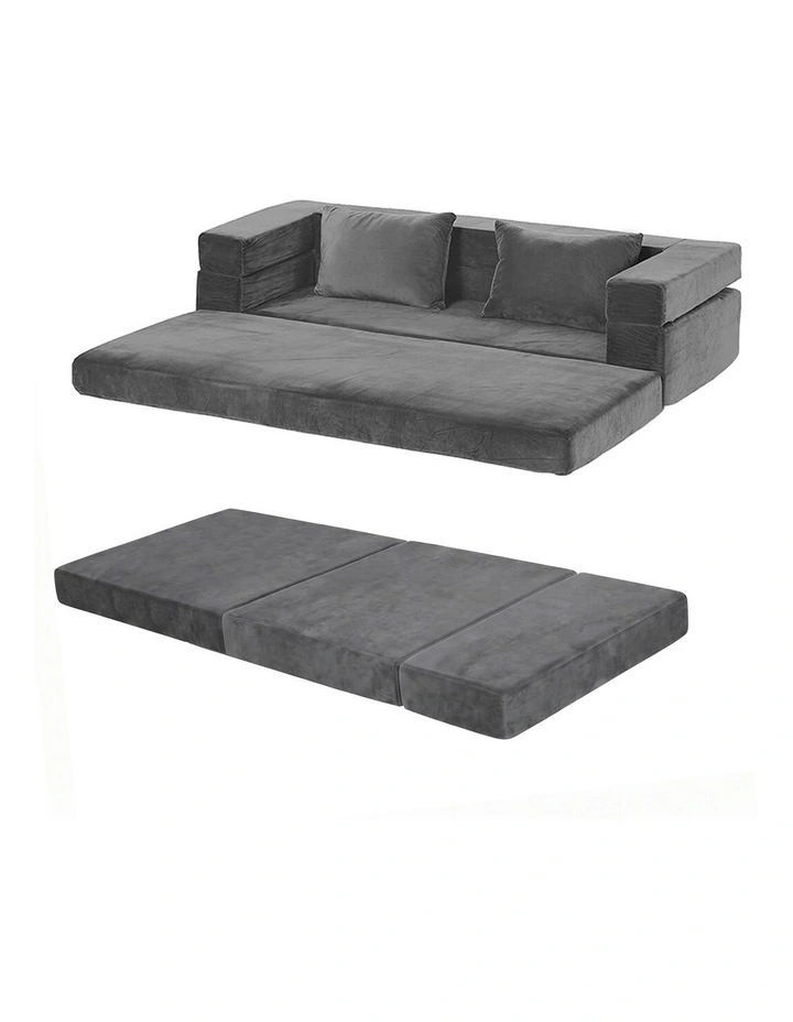 Artiss 3-in-1 Convertible Sofa Bed with Folding Mattress Velvet Foam Chair 300KG image 1